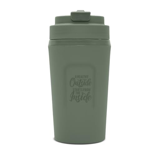 JAYPEE ZIPSIP Pu Insulated Hot & Cold Stainless Steel Coffee Mug 385 ml Travel Mug Suitable for Car, Tumbler Bottle, Tea Cup, Matte Finish Non Slip, Green - Image 1