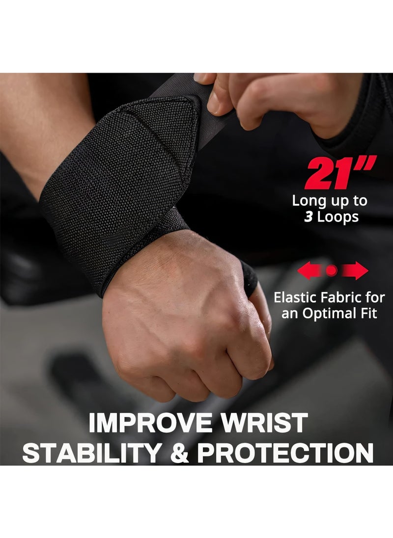 Wrist Wraps for Weightlifting and Fitness - Adjustable Support Straps with Thumb Loops, Compression for Men & Women, Suitable for Gym, Powerlifting, Cross-Training, Yoga, 21-Inch, Set of 2