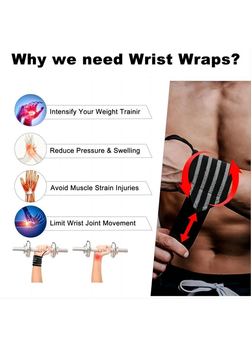 Wrist Wraps for Weightlifting and Fitness - Adjustable Support Straps with Thumb Loops, Compression for Men & Women, Suitable for Gym, Powerlifting, Cross-Training, Yoga, 21-Inch, Set of 2