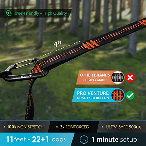 Pro Venture Hammock Straps and 2 Carabiners, 30+2 Loops, 1200lbs Breaking Strength (500lbs Rated) | 100% Non-Stretch, Lightweight, Portable Camping - Quick, Easy Setup | Heavy Duty + Tree Friendly - Image 2