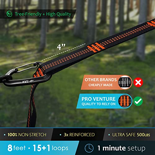 Pro Venture Hammock Straps and 2 Carabiners, 30+2 Loops, 1200lbs Breaking Strength (500lbs Rated) | 100% Non-Stretch, Lightweight, Portable Camping - Quick, Easy Setup | Heavy Duty + Tree Friendly - Image 2