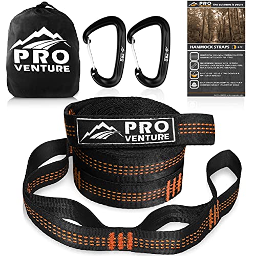 Pro Venture Hammock Straps and 2 Carabiners, 30+2 Loops, 1200lbs Breaking Strength (500lbs Rated) | 100% Non-Stretch, Lightweight, Portable Camping - Quick, Easy Setup | Heavy Duty + Tree Friendly - Image 1