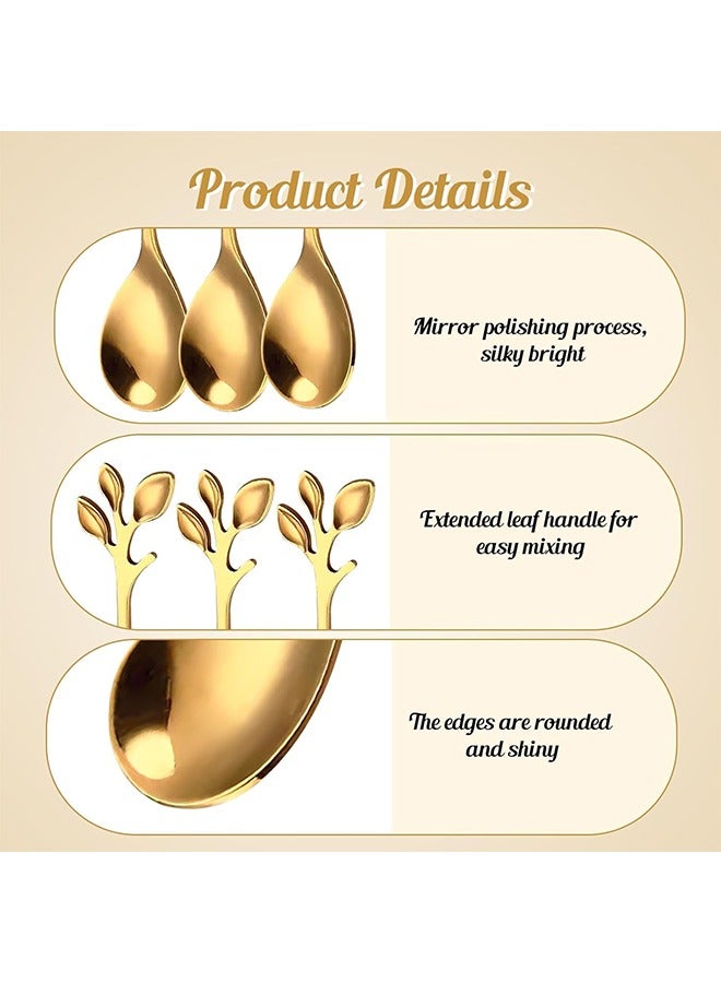 12 Pcs Dessert Spoons, Elegant Silver Creative Leaf Mini Stainless Steel for Stirring Mixing Sugar, Ice Cream, Cake Coffee Tea  - Image 3