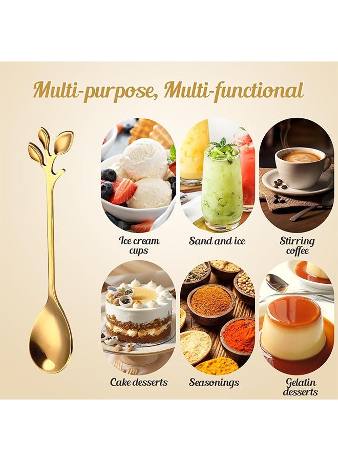 12 Pcs Dessert Spoons, Elegant Silver Creative Leaf Mini Stainless Steel for Stirring Mixing Sugar, Ice Cream, Cake Coffee Tea  - Image 5