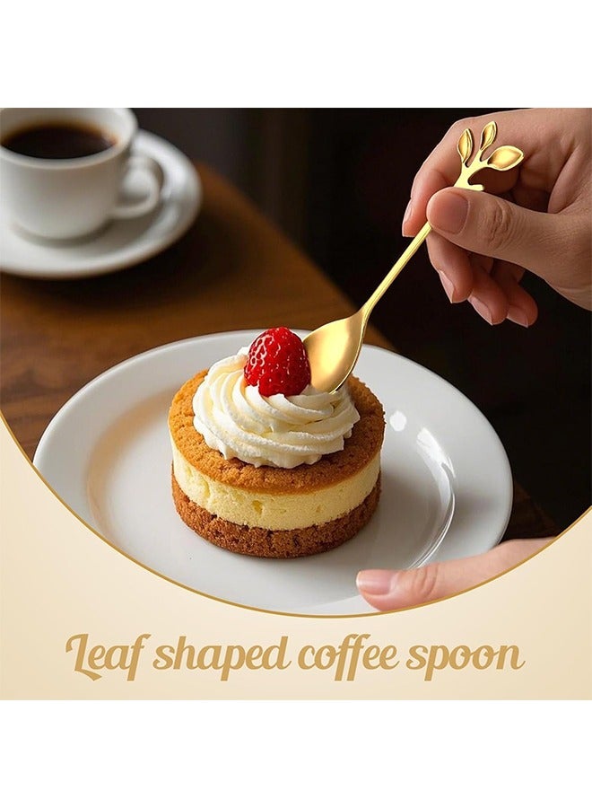 12 Pcs Dessert Spoons, Elegant Silver Creative Leaf Mini Stainless Steel for Stirring Mixing Sugar, Ice Cream, Cake Coffee Tea  - Image 4