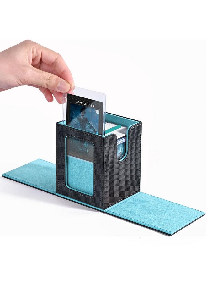 زد ال سي اي صندوق تخزين بطاقات التداول مع نافذة عرض القائد، يتسع لـ 100 بطاقة ذات أكمام مزدوجة مناسبة لبطاقات Tcg/Ccg/Ptcg/Edh/Magic/Sport (رمادي وأزرق) - Image 1