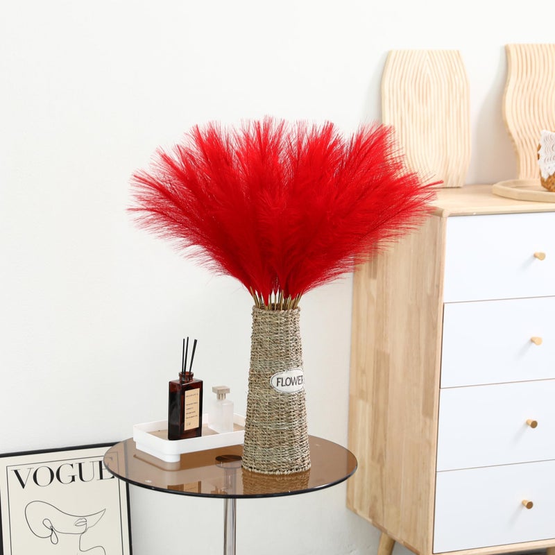 Wertuirk 60pcs Red Pampas Grass Decor - 24 Inch Short Artificial Pampas Grass Decor  Fake Pompas Floral for Vase Filler  Wedding Flower Arrangement  Party and Home Decor (Red) - Image 3