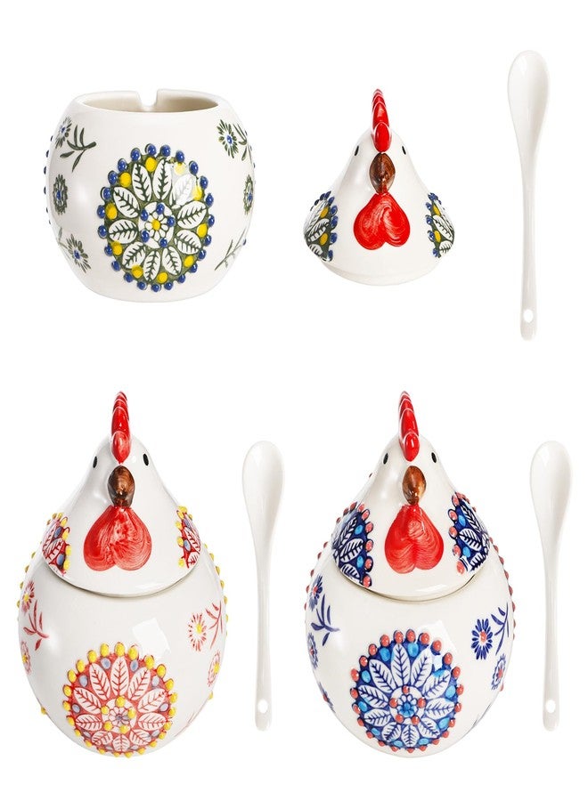 Dicunoy 3 Pack Ceramic Salt Sugar Containers, Large 13 OZ Chicken Salt Cellars with Lids and Spoons, Farmhouse Style Sturdy Condiment Jars for Serving, Home, Kitchen Countertop - Image 3