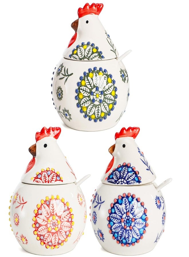Dicunoy 3 Pack Ceramic Salt Sugar Containers, Large 13 OZ Chicken Salt Cellars with Lids and Spoons, Farmhouse Style Sturdy Condiment Jars for Serving, Home, Kitchen Countertop - Image 1