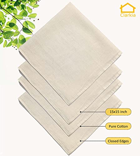 Clarkia Set of 4 Pre-Cut Cotton Muslin Cloth or Cheesecloth for Kitchen (Beige,15x15 inch) - Image 3