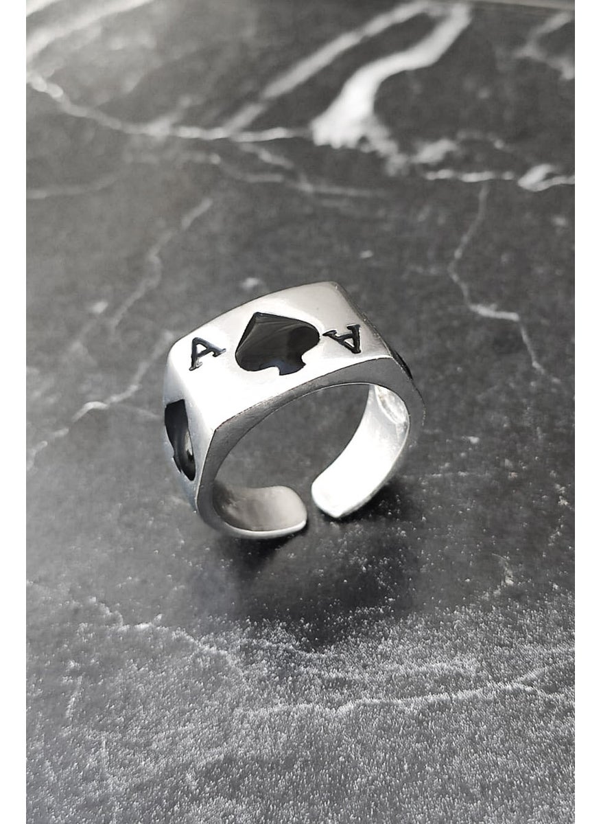 The Collection - Black Ace of Spades Unisex Adjustable Ring - Image 1