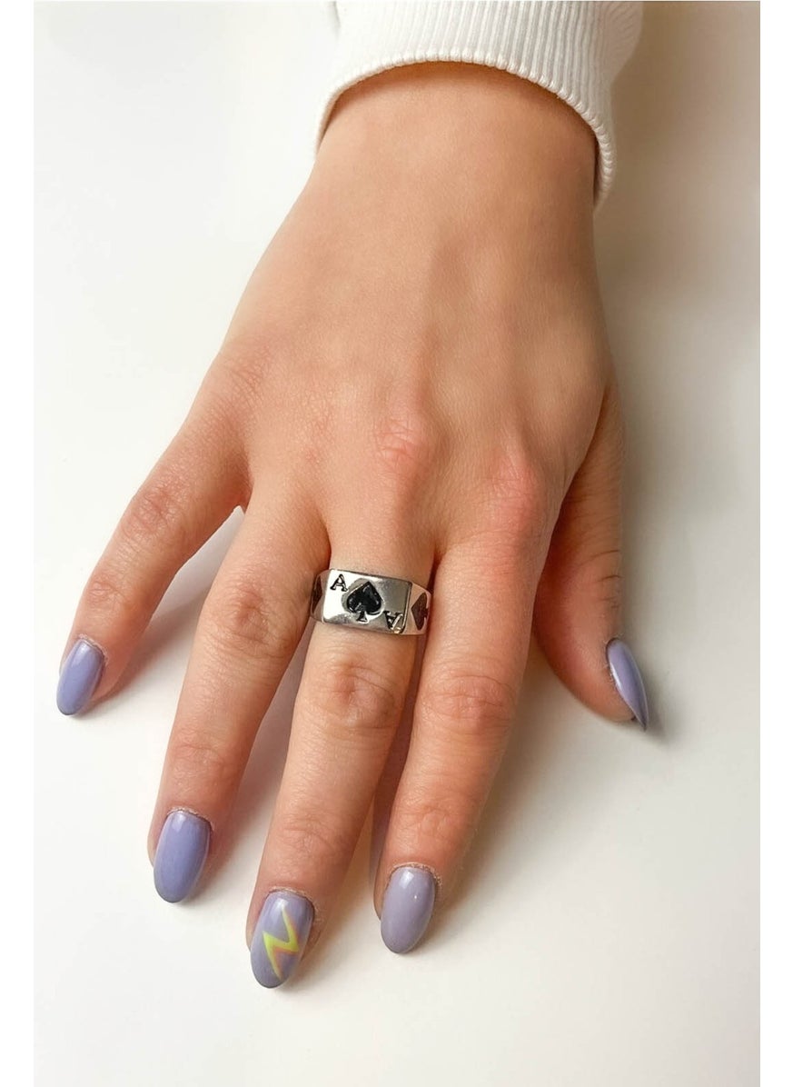 The Collection - Black Ace of Spades Unisex Adjustable Ring - Image 1