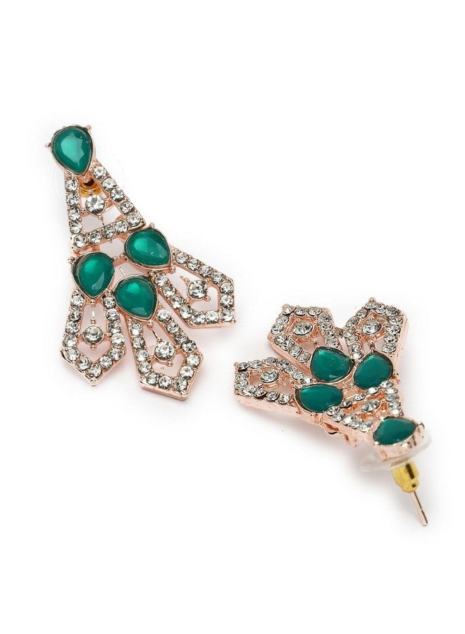 سوكهي طقم قلادة على شكل عظمة الترقوة من Sukkhi Fashionable AD بأحجار خضراء مع قرط وقلادة مانجتيكا | طقم مجوهرات للنساء (NS105558) - Image 3