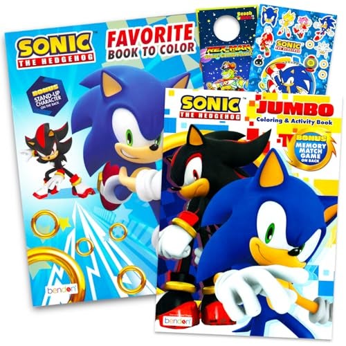 Sonic the Hedgehog Coloring Book for Kids Ages 4-8 - Bundle with Sonic and Shadow Coloring Pages, Activities, Games Plus Sonic Stickers, More | Sonic Activity Book Set for Boys - Image 1
