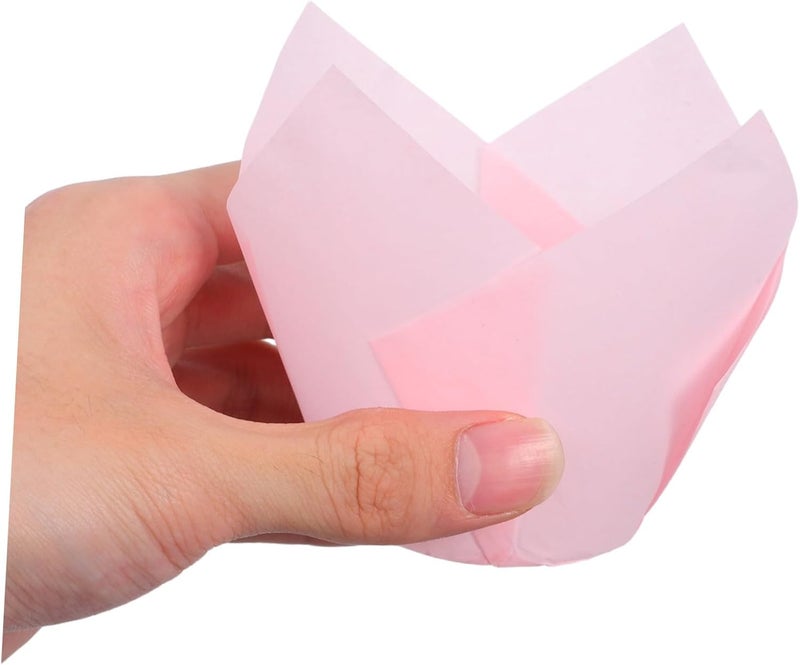 100 Pcs Pink Tulip Cupcake Wrappers Baking Cups Base Greaseproof Liners for Wedding Birthday Shower Party Favors and Dessert Decoration - Image 3