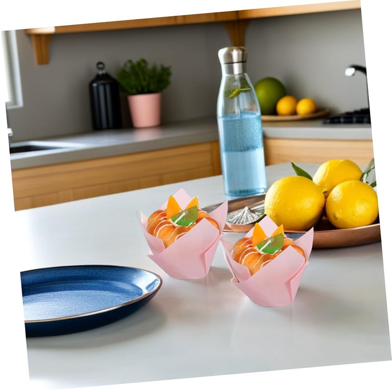 100 Pcs Pink Tulip Cupcake Wrappers Baking Cups Base Greaseproof Liners for Wedding Birthday Shower Party Favors and Dessert Decoration - Image 5