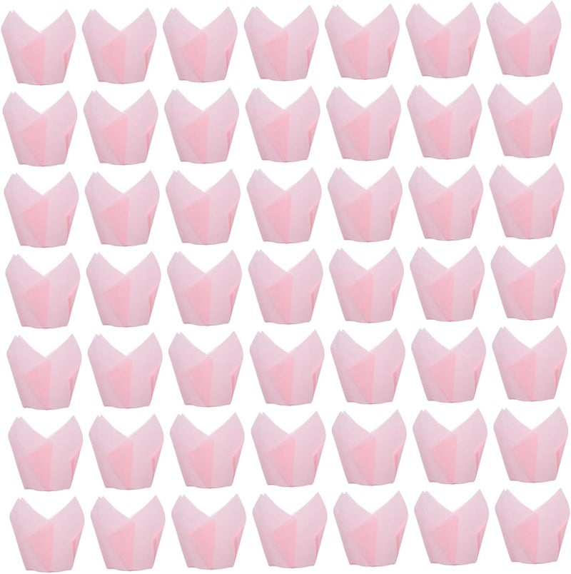 100 Pcs Pink Tulip Cupcake Wrappers Baking Cups Base Greaseproof Liners for Wedding Birthday Shower Party Favors and Dessert Decoration - Image 1