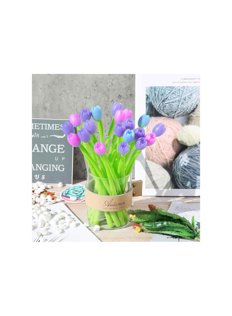 SYOSI 12 قطعة من أقلام الزهور المتغيرة اللون، قلم كروي توليب 0.5 مم حبر جل قلم كتابة إبداعي للمدرسة والمكتب والمنزل، هدية للأطفال والمعلمين والطلاب، زينة حفلات - Image 2