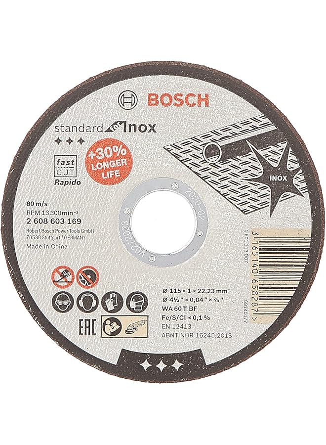 BOSCH Standard For Inox Rapido Straight Cutting Disc For Small Angle Grinders Performs Reliably Inch Inox 1 Piece 115 Mm Diameter - Image 1