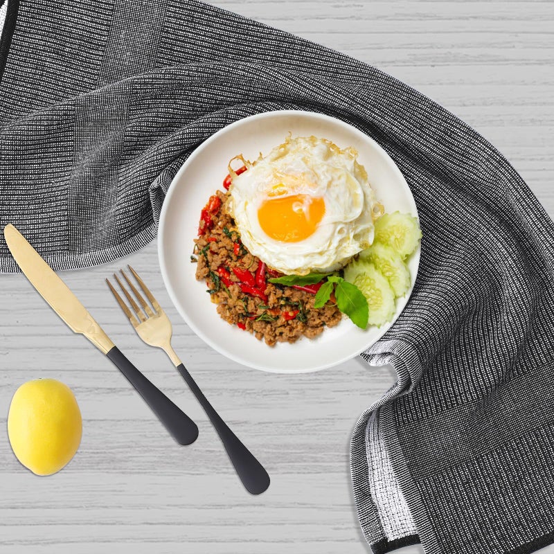 Homaxy Premium Kitchen Towels(18 x 28   6 Pack)  Large Cotton Kitchen Hand Towels  Flat and Terry Dish Towels  380 GSM Highly Absorbent Tea Towels Set with Hanging Loop  Black - Image 5