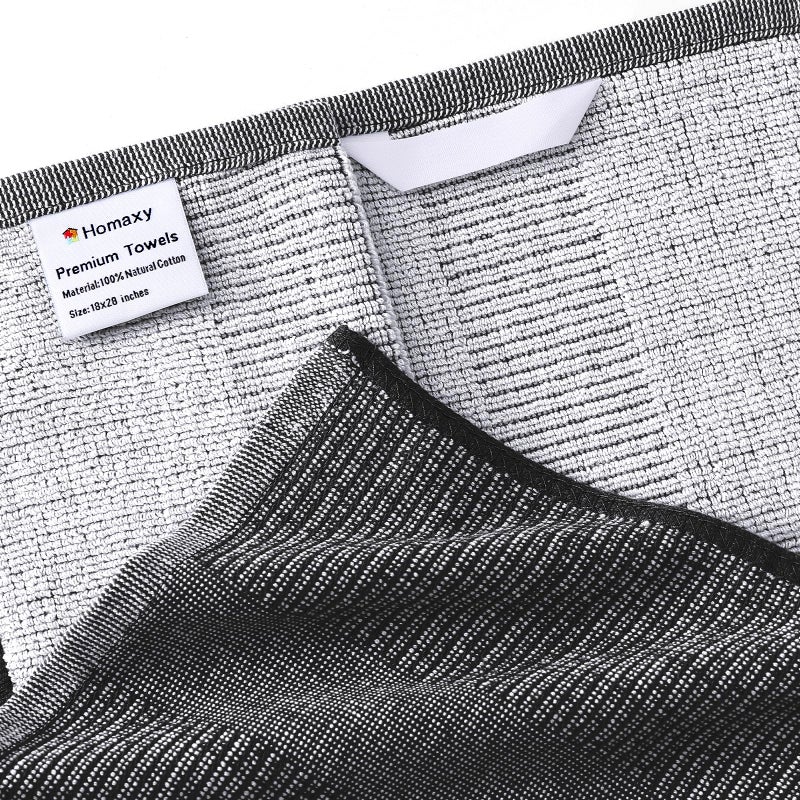 Homaxy Premium Kitchen Towels(18 x 28   6 Pack)  Large Cotton Kitchen Hand Towels  Flat and Terry Dish Towels  380 GSM Highly Absorbent Tea Towels Set with Hanging Loop  Black - Image 2