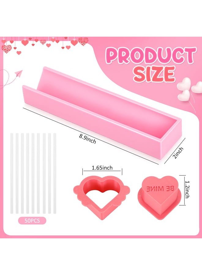 Willinglong 4 Pcs Valentine Conversation Heart Cake Pop Mold with Tray Heart Cake Pop Cutter and Pusher with Love Word Baking Mold Kit with 50 Stick for Valentine Party, Birthday, Home Desserts Making - Image 2