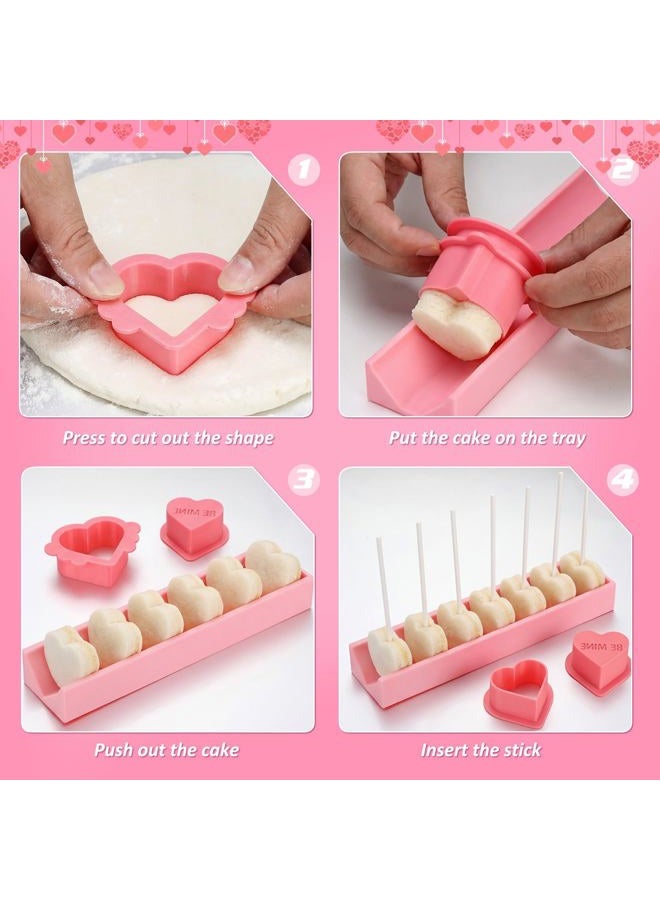 Willinglong 4 Pcs Valentine Conversation Heart Cake Pop Mold with Tray Heart Cake Pop Cutter and Pusher with Love Word Baking Mold Kit with 50 Stick for Valentine Party, Birthday, Home Desserts Making - Image 3