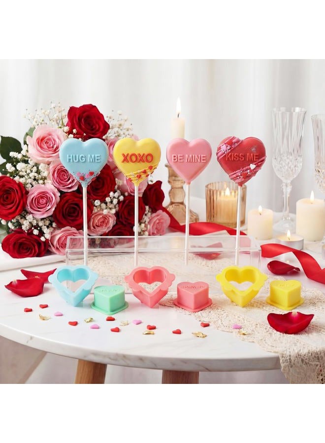 Willinglong 4 Pcs Valentine Conversation Heart Cake Pop Mold with Tray Heart Cake Pop Cutter and Pusher with Love Word Baking Mold Kit with 50 Stick for Valentine Party, Birthday, Home Desserts Making - Image 4