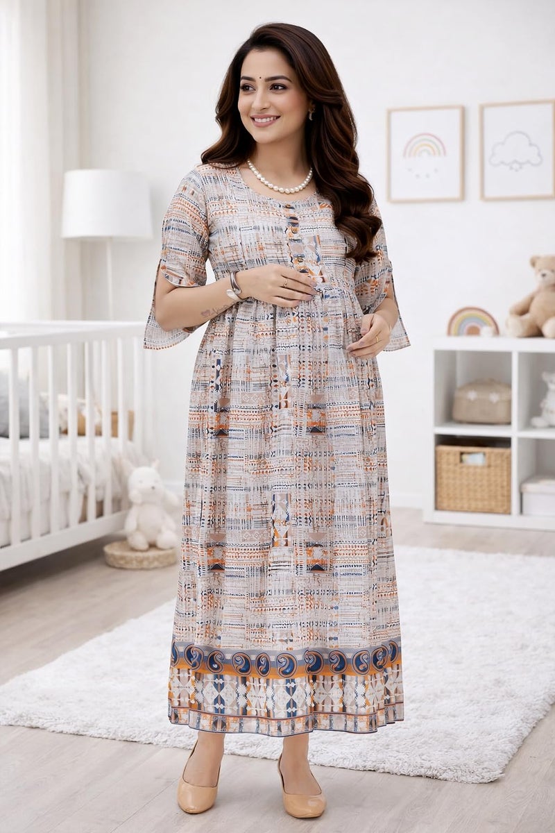 RITIJYA Feeding Kurtis for Women with Zip | Maternity Gown Pregnancy Dress for Nursing Mothers | Viscose Rayon | Maternity Wear Feeding Dress Tops (S,Offwhite, 9012_36) - Image 5