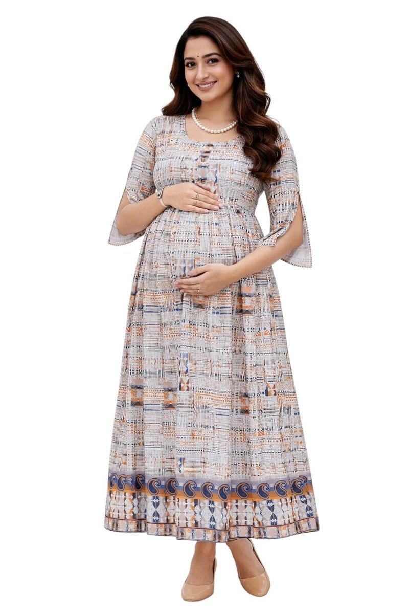 RITIJYA Feeding Kurtis for Women with Zip | Maternity Gown Pregnancy Dress for Nursing Mothers | Viscose Rayon | Maternity Wear Feeding Dress Tops (S,Offwhite, 9012_36) - Image 1