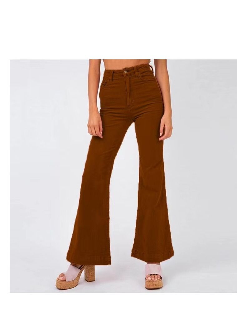 Loquat Women Fashion New Solid Color Casual Corduroy Bell Wide Leg Pants 