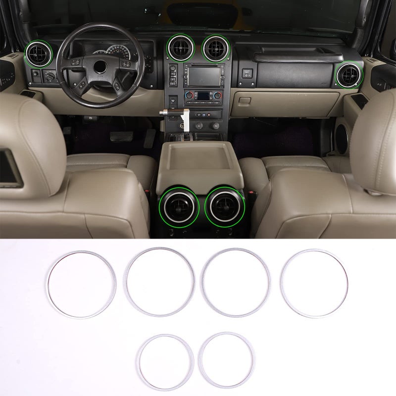 PIUGILH Fit for Hummer H2 AC Vent Decoration Rings Dash Dashboard Air Conditioner Air Outlet Vent Rear Air Vent Cover Trim Compatible with 20032009 Hummer H26 PCS
