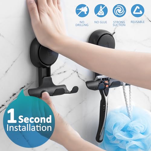 TAILI Suction Cup Razor Holder for Shower 2 Pack, Towel, Loofah, Shaver Holder for Shower Wall, Powerful Suction Cup Hooks for Inside Bathroom, Easy to Install and Reuse, Black - Image 3