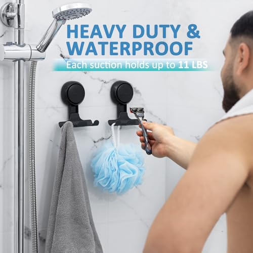TAILI Suction Cup Razor Holder for Shower 2 Pack, Towel, Loofah, Shaver Holder for Shower Wall, Powerful Suction Cup Hooks for Inside Bathroom, Easy to Install and Reuse, Black - Image 2
