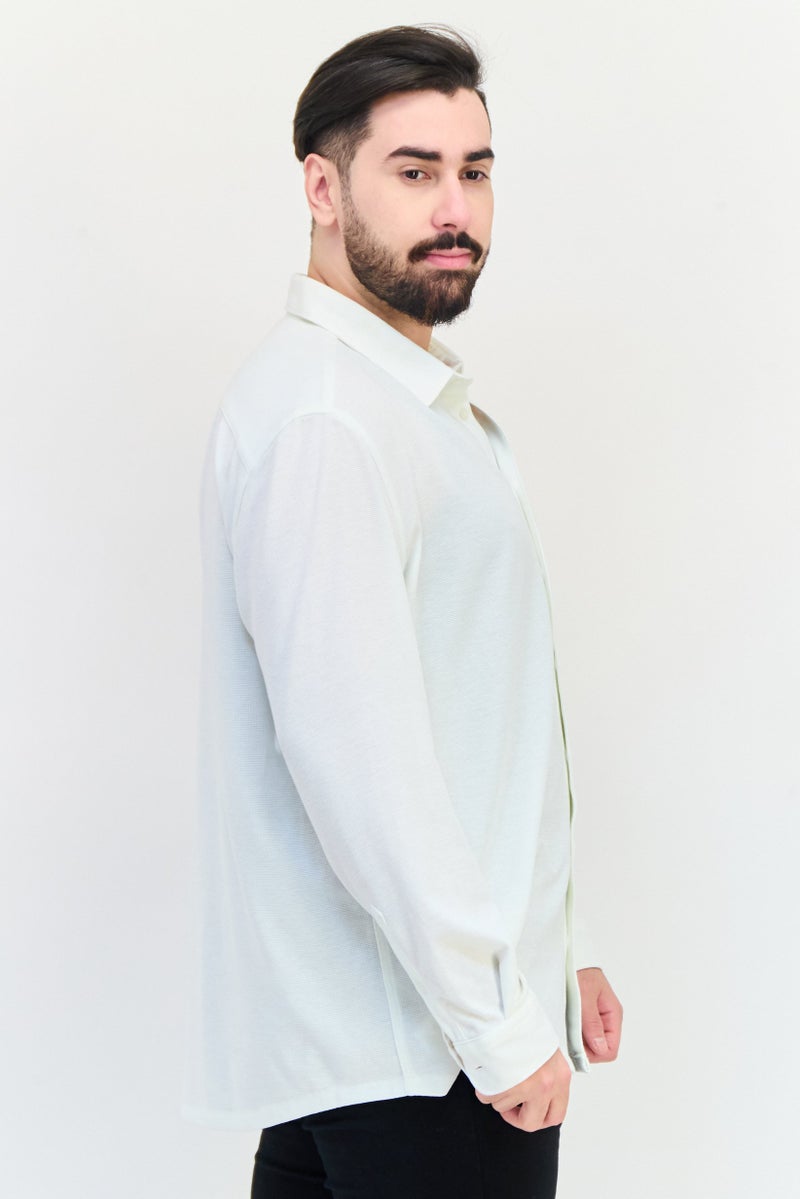 Celio Men Regular Fit Long Sleeve Textured Casual Shirt, White - Image 2