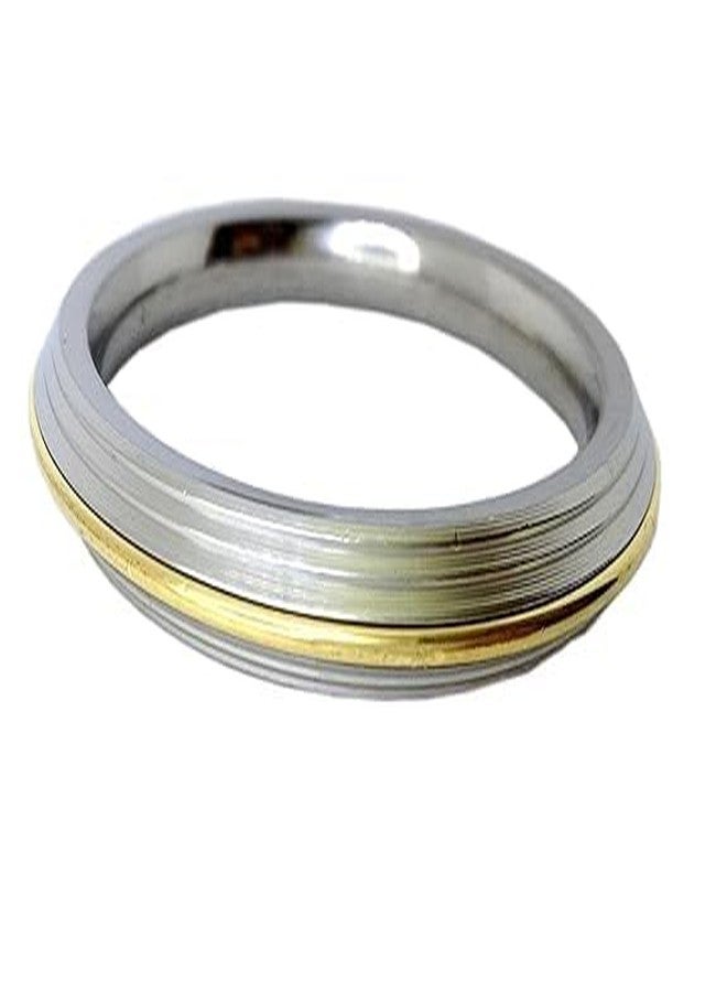 Firstdemand Brass & Stainless Steel Punjabi Kada bracelet for Men (1 cm thick) Stainless Steel Kada with Gold Accent, 6 cm Diameter - Image 1