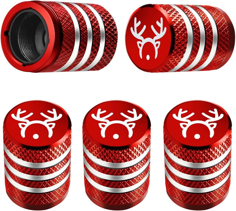 DECURCAR Tire Valve Stem Cap Cover - (5 Pack) Tire Air Cap Corrosion Resistant Christmas Reindeer Antler Antlers Auto Accessories Decoration for Car Truck Bike Red - Image 1