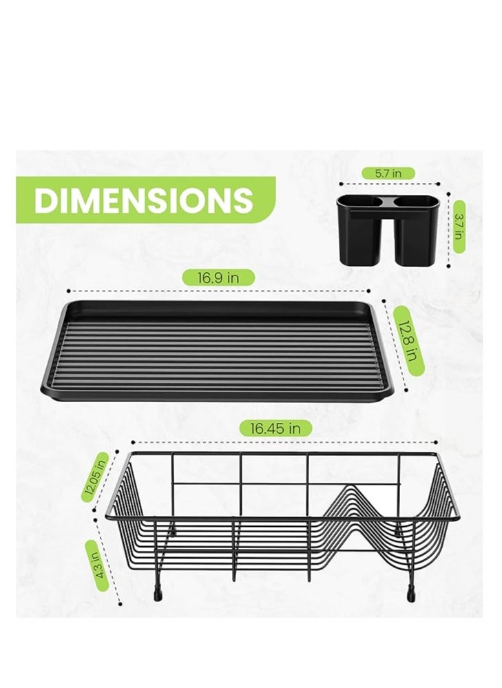 ZIMNEST - Dish Rack Dish Drying Stand Dish Drainer Plate Rack Dish rake Kitchen Organizer Dish Drying Rack Countertop Large Antibacterial Kitchen Utensils Dish racks Dish Stand (Black) - Image 1