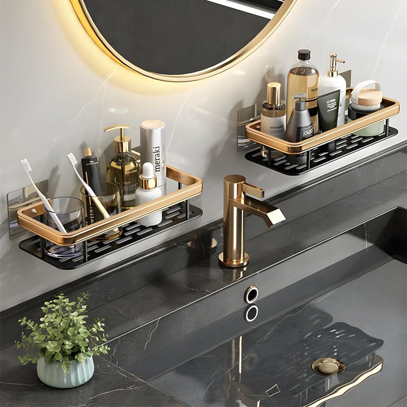 TEKCOOL رف الحمام والجدار متعدد الاستخدامات ذاتي اللصق من TEKCOOL، منظم حمام موفر للمساحة، رفوف جدارية بدون ثقب، حامل جدار (عبوة من 2، رف ذهبي) - Image 2