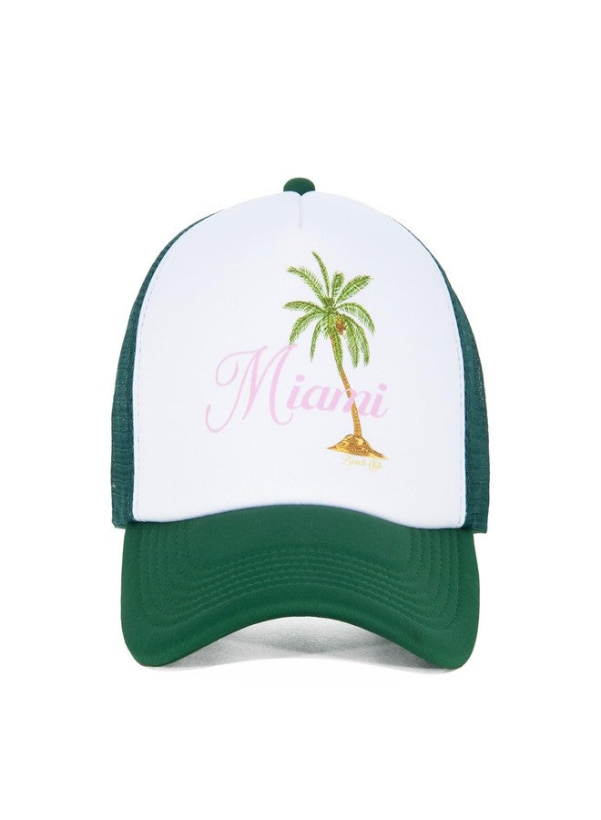 Almere Graphic Mesh Adjustable Trendy Trucker Hat and Baseball Cap for Women for Beach Concerts Summer Pool Vacation (Cotton, Miami Beach Club) - Image 1