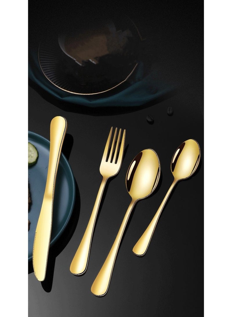 طقم سكاكين وشوك وملعقة من الفولاذ المقاوم للصدأ 24 قطعة ذهبي مناسب للفنادق العائلية والمطاعم ملعقة طاولة رئيسية * 6 شوكة طاولة رئيسية * 6 سكين طاولة رئيسية * 6 ملعقة حلوى * 6 - Image 2