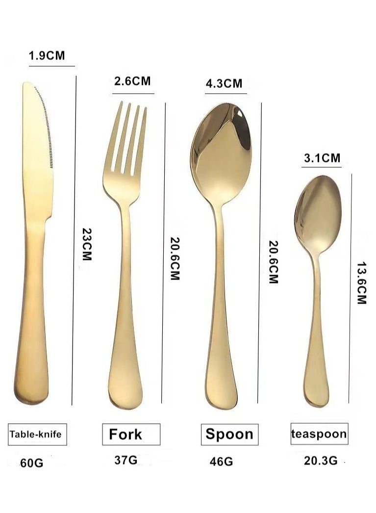 طقم سكاكين وشوك وملعقة من الفولاذ المقاوم للصدأ 24 قطعة ذهبي مناسب للفنادق العائلية والمطاعم ملعقة طاولة رئيسية * 6 شوكة طاولة رئيسية * 6 سكين طاولة رئيسية * 6 ملعقة حلوى * 6 - Image 5