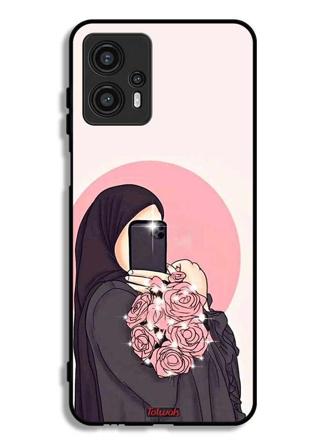 Tolwak Motorola Moto G13 Protective Case Cover Making Selfies While Holding Flowers Art - Image 1