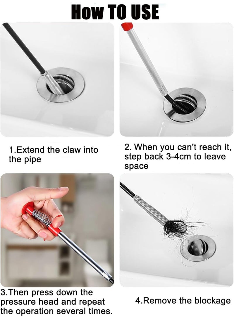 Relex 4 Pcs Drain Clog Remover Set, 160 Cmbathroom Kitchen Clogged Pipe Cleaning Tools, 50 cm Drain Snake Hair Remover for Sewer, Toilet, Kitchen Sink - Image 5