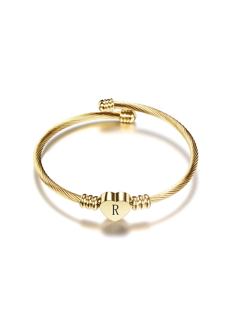 Stylish Stainless Steel Cable Bangle Bracelet Wire Braided Bracelet Love Heart Bangle for Women Jewelry 