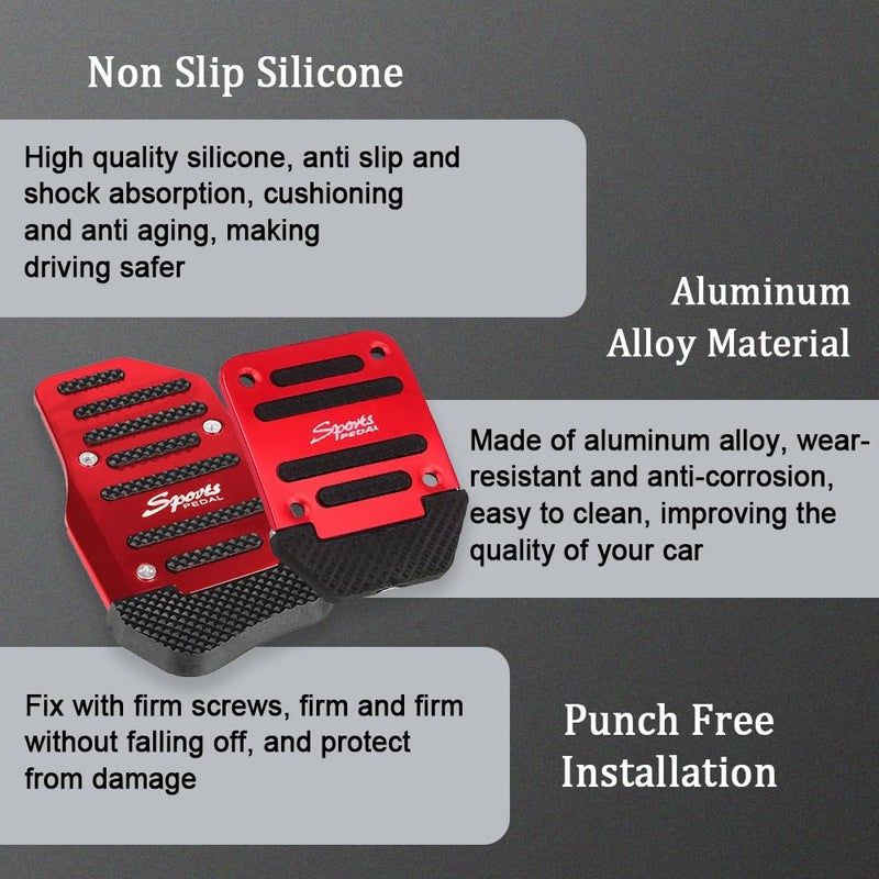 CHRYMUM 3PCS Car Non-Slip Aluminum Alloy Pedal Pads, Manual Transmission Brake Pedal Covers, Sports Gas Fuel Petrol Clutch Foot Pedals, Anti-rubbing Car Clutch Pedal Kits Suitable for Car SUV ATV (Red) - Image 5