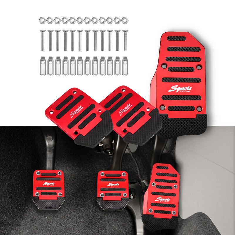 CHRYMUM 3PCS Car Non-Slip Aluminum Alloy Pedal Pads, Manual Transmission Brake Pedal Covers, Sports Gas Fuel Petrol Clutch Foot Pedals, Anti-rubbing Car Clutch Pedal Kits Suitable for Car SUV ATV (Red) - Image 1