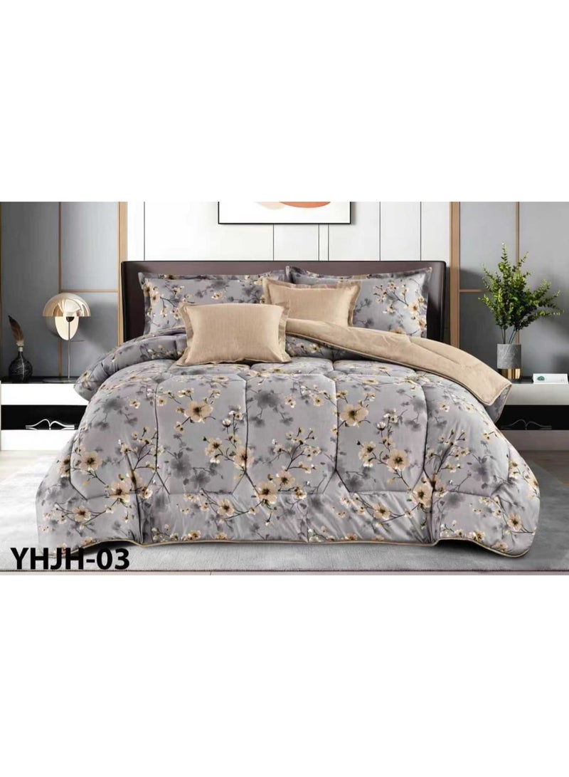 New floral-patterned microfiber single bed set (4 pieces), size 160 x 210 cm.
