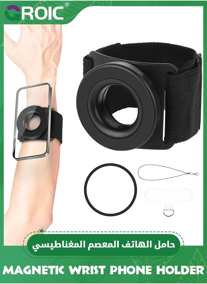 GROIC حامل هاتف للركض لهاتف آيفون، حامل هاتف مغناطيسي للمعصم، حامل هاتف خلوي على ذراع اليد، حامل هاتف مغناطيسي، دعم هاتف متوافق مع ماغسيف آيفون 15 14 13 12 برو ماكس بلس ميني  - Image 1