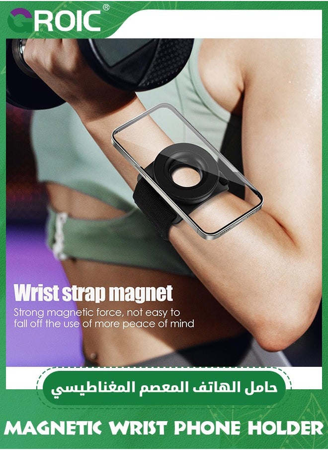 GROIC - Running Phone Holder for iPhone, Magnetic Wrist Phone Holder, Armband Cell Phone Stand, Magnetic Phone Holder, Phone Support Compatible with magsafe iPhone 15 14 13 12 Pro Max Plus Mini - Image 1